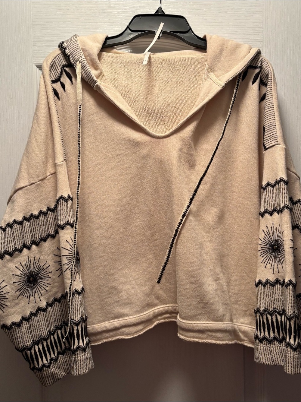 Anthropologie Embroidered Sleeve Slouchy Hoodie